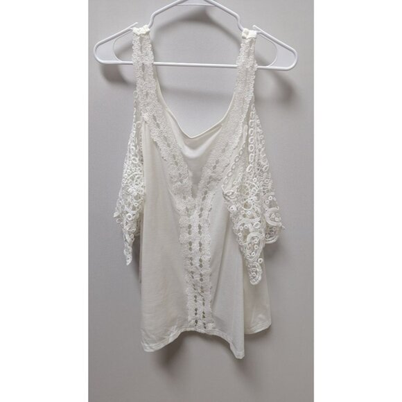 Shein Curve White Lace Cold-Shoulder Blouse - Picture 1 of 2